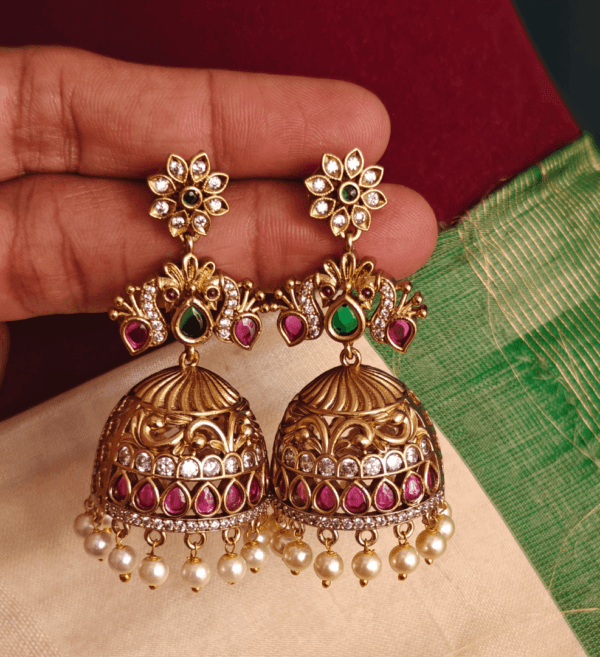 Double peacock flower jhumkha (Multicolor)