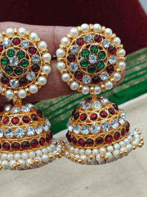 4 Line multi white kemp jhumkha