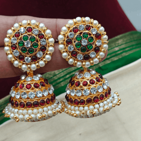 4 Line multi white kemp jhumkha