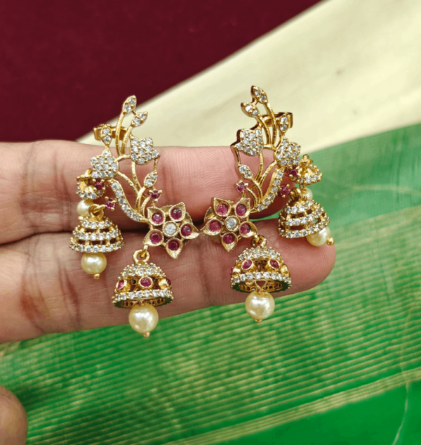 Flower leaf cuff jhumkha (Ruby white)