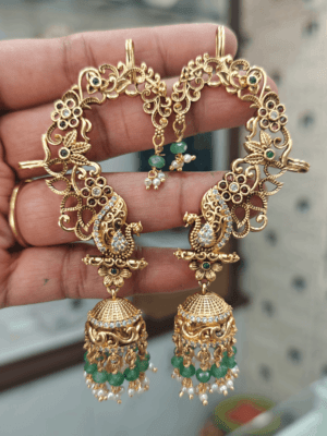 Peacock mint beads earcuff