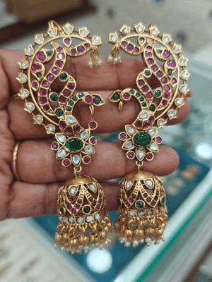 Peacock floral kundan grand earcuff