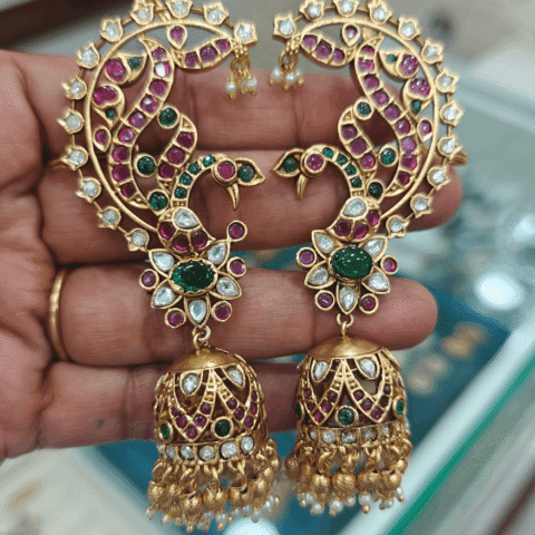Peacock floral kundan grand earcuff