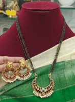 Peacock chandbali set with black beads