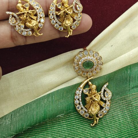 Flute krishna pendant set