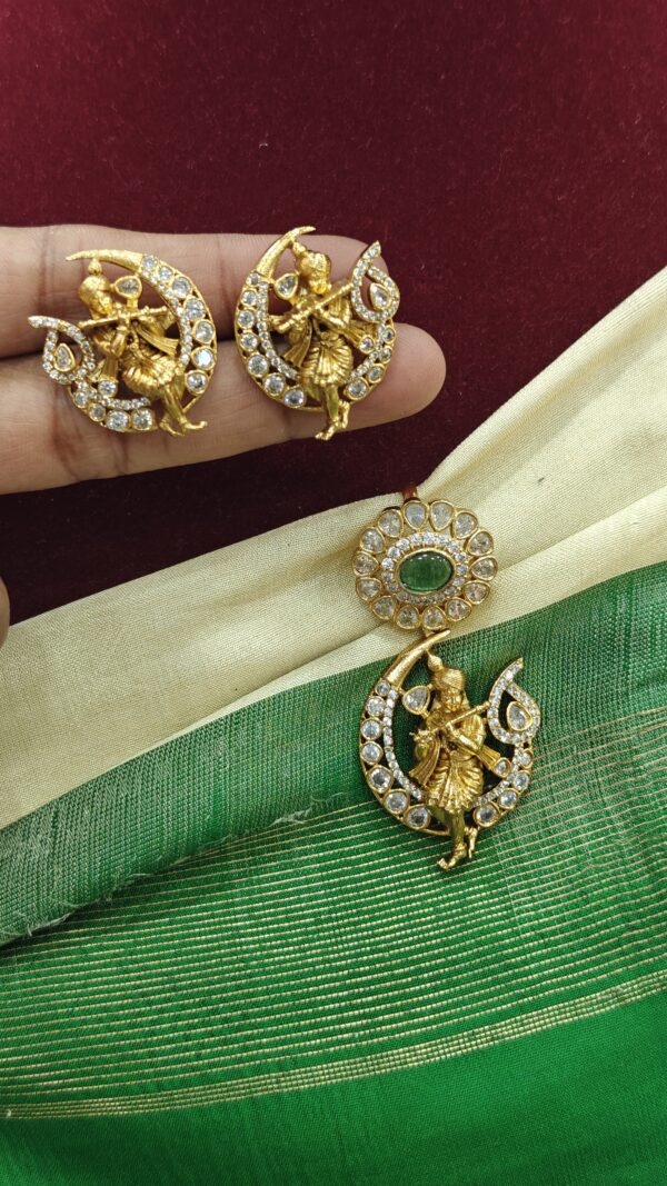 Flute krishna pendant set