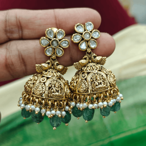 Flower kundan lakshmi antique jhumkha