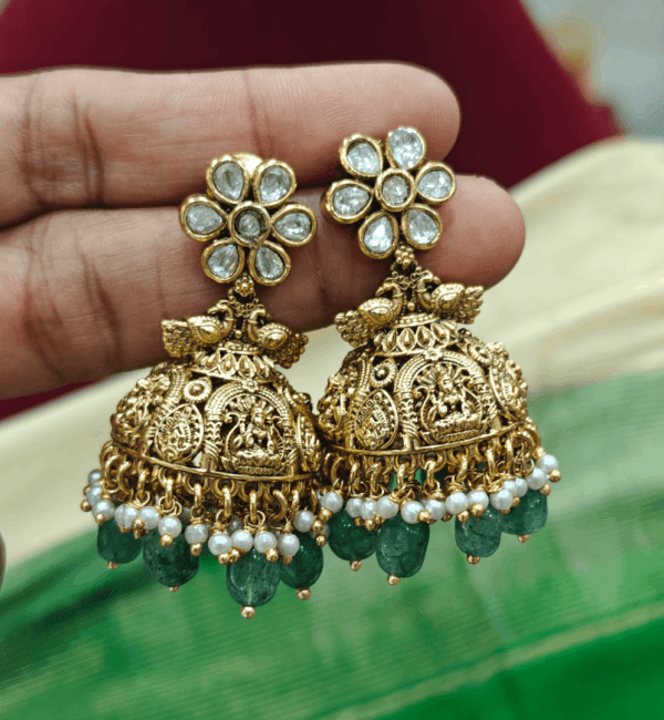 Flower kundan lakshmi antique jhumkha