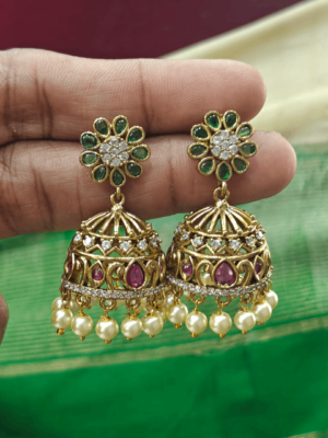 Emerald flower jhumkha
