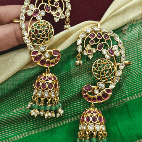 Peacock kundan jhumkha earcuff