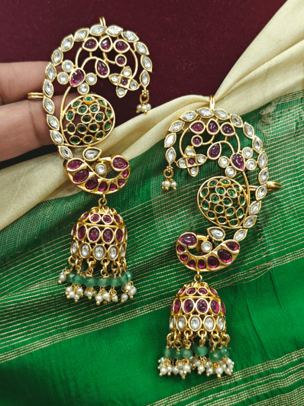 Peacock kundan jhumkha earcuff