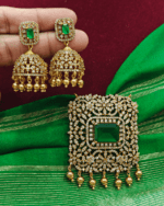 Emerald AD stone pendant set with jhumkha