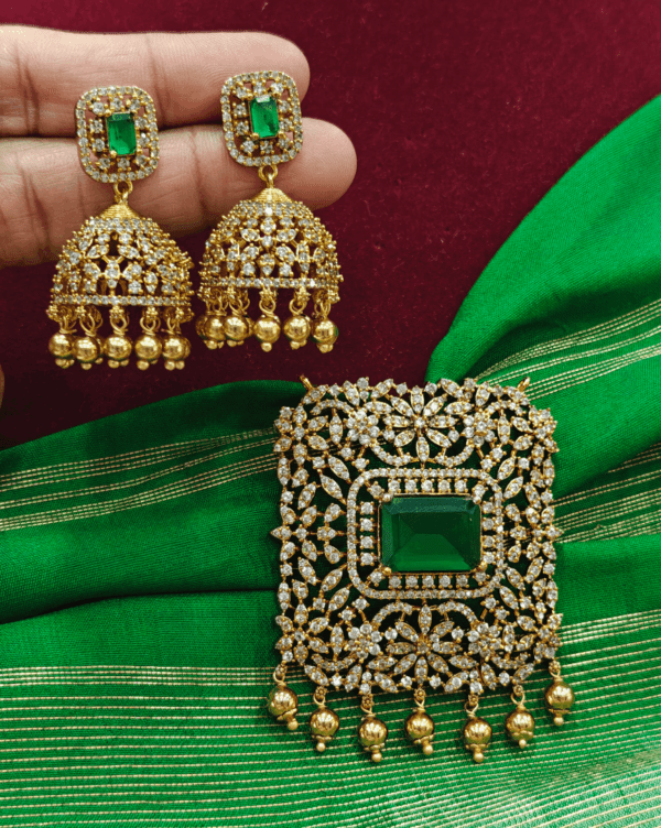 Emerald AD stone pendant set with jhumkha