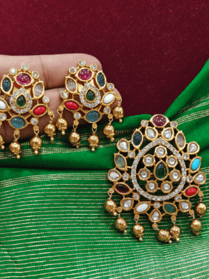 Tilak flower navratna pendant set