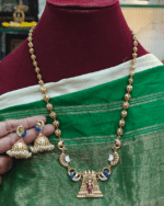 Lakshmi gopuram pendant with lotus ball chain
