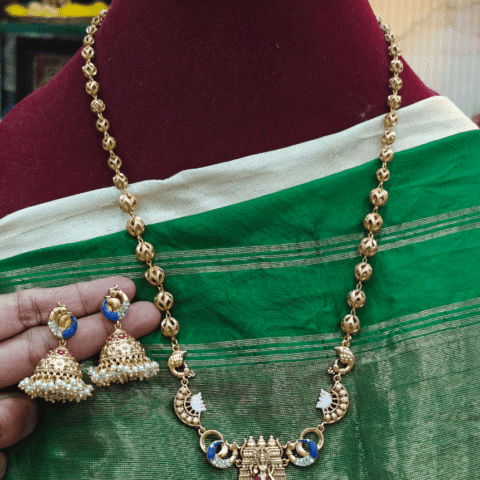 Lakshmi gopuram pendant with lotus ball chain