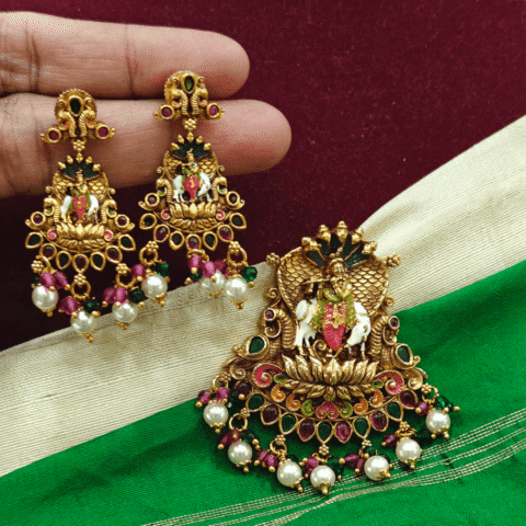 White cow krishna lotus pendant set