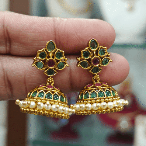 Mini bell jhumkha (Emerald)