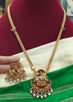 Golden cow krishna lotus pendant chain set