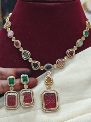 Carving ruby stone multicolor necklace