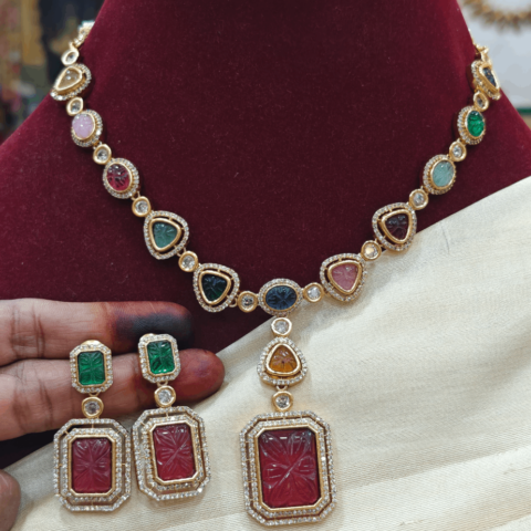 Carving ruby stone multicolor necklace