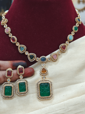 Carving emerald stone multicolor necklace