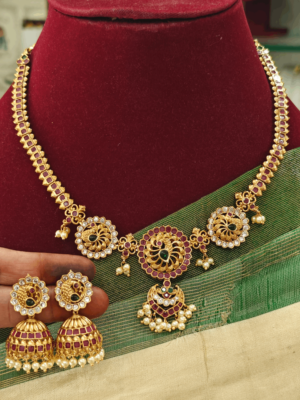 Peacock jhumkha necklace set