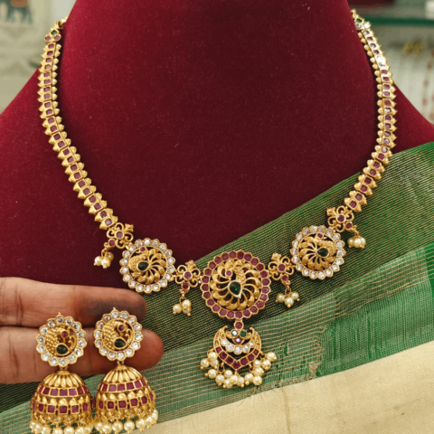 Peacock jhumkha necklace set
