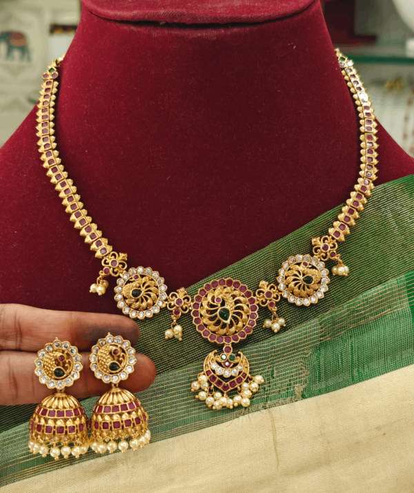Peacock jhumkha necklace set