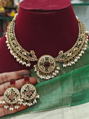 Double peacock kanti style kemp necklace