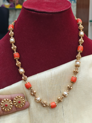Antique ball coral mala set