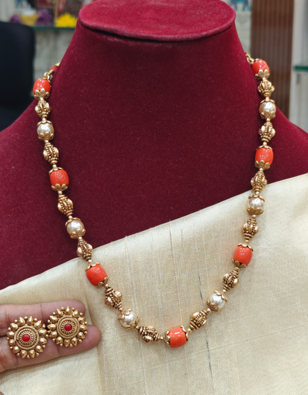 Antique ball coral mala set