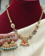 Gopuram lotus lakshmi enamel necklace set
