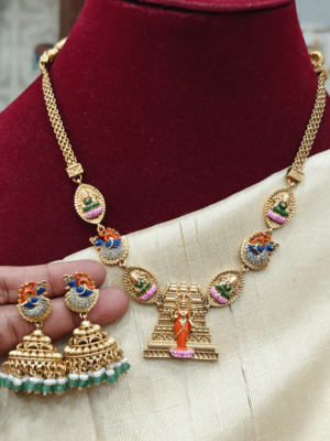 Gopuram lotus lakshmi enamel necklace set