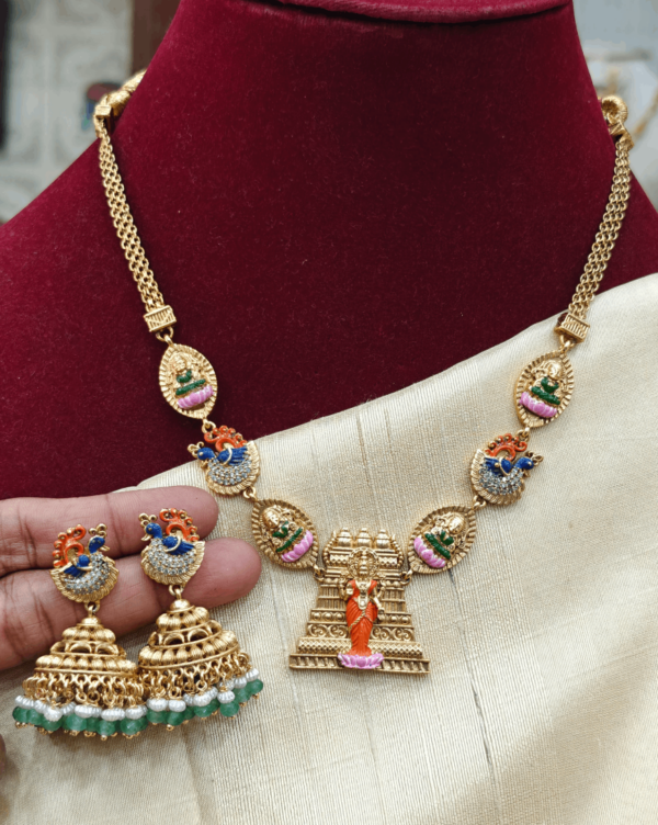 Gopuram lotus lakshmi enamel necklace set