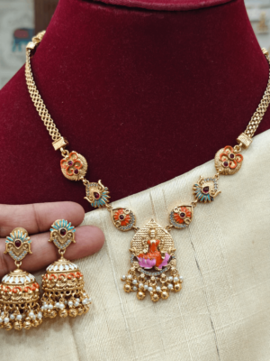 Lotus lakshmi enamel necklace set