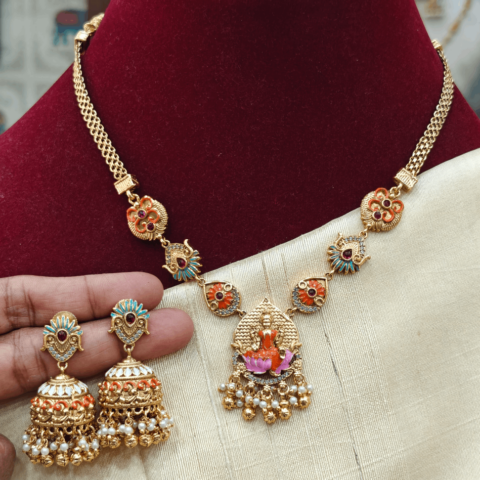 Lotus lakshmi enamel necklace set