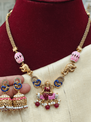 Gajalakshmi peacock enamel necklace set