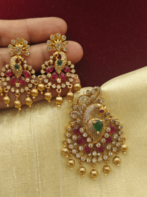 Ruby peacock pendant set