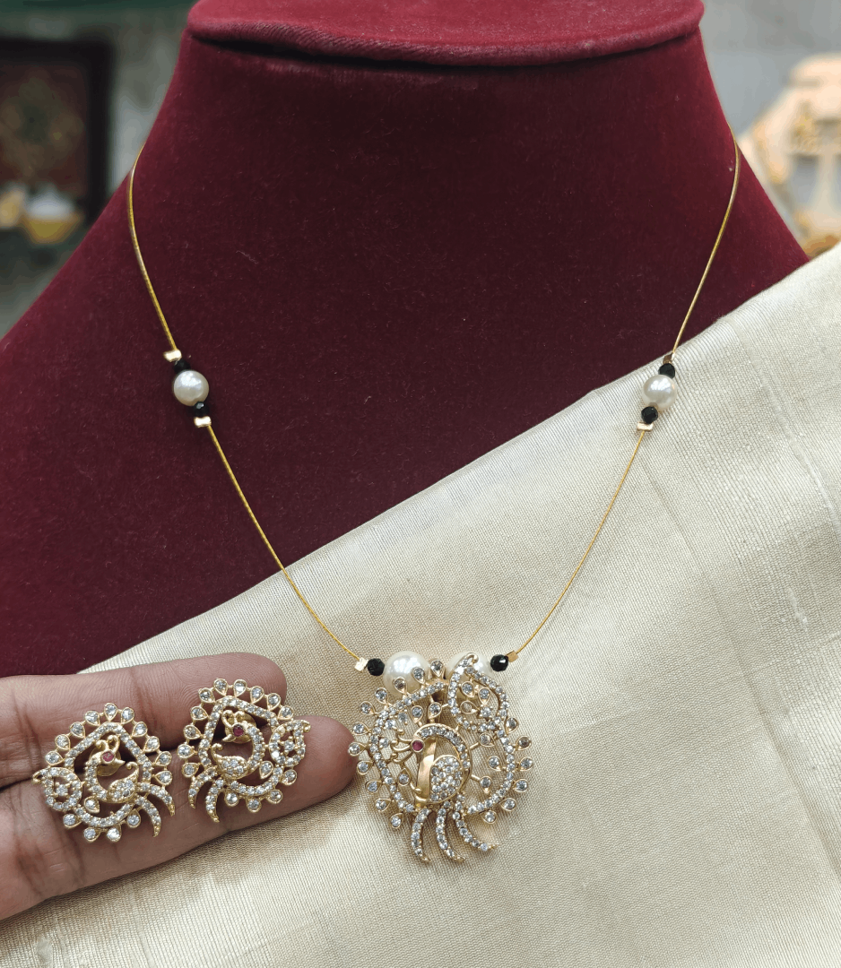 Amrutha peacock invisible set (Full white) - Harshianbu Jewellery