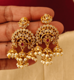 Tri flower jhumka (Ruby ,white)