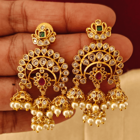 Tri flower jhumka (multi color)