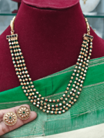 Four line thulasi beads antique short mala (green)