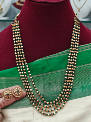 Four line thulasi beads antique long mala (green)