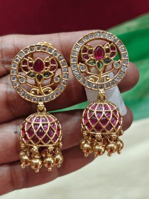 Lotus Jadau jhumkha (White ruby)
