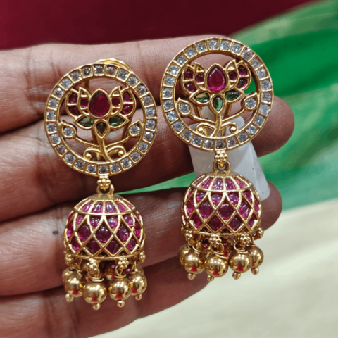 Lotus Jadau jhumkha (White ruby)