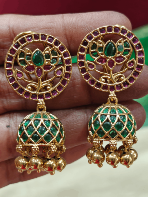Lotus Jadau jhumkha (Ruby green)