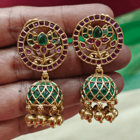 Lotus Jadau jhumkha (Ruby green)