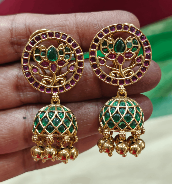 Lotus Jadau jhumkha (Ruby green)