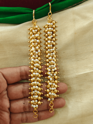 Golden balls with pearl ear chain